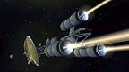 A spacecraft under full thrust