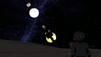 A suited figure on an airless moon